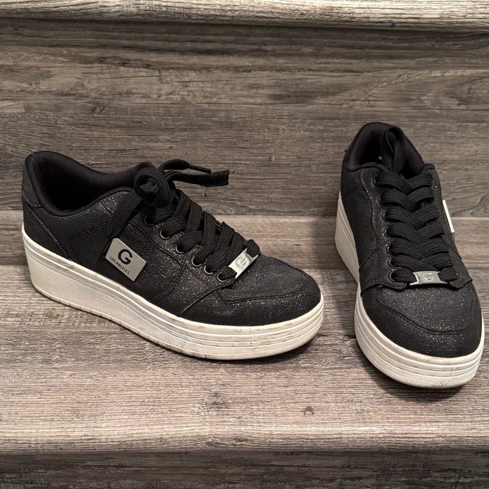 G by Guess Black Glitter Platform Sneakers Sz 6
